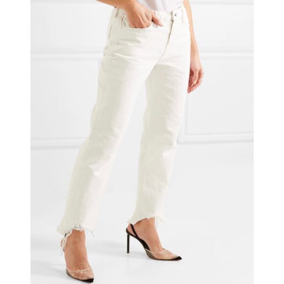 NWT RtA Luke High Rise Destroyed Hem Straight Leg Jeans Ivory Size 27 - Picture 2 of 10